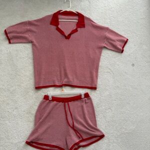 Red & White Striped knit Set